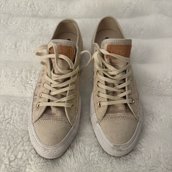 Converse Shoes - Converse Cream Lace-Up Sneakers